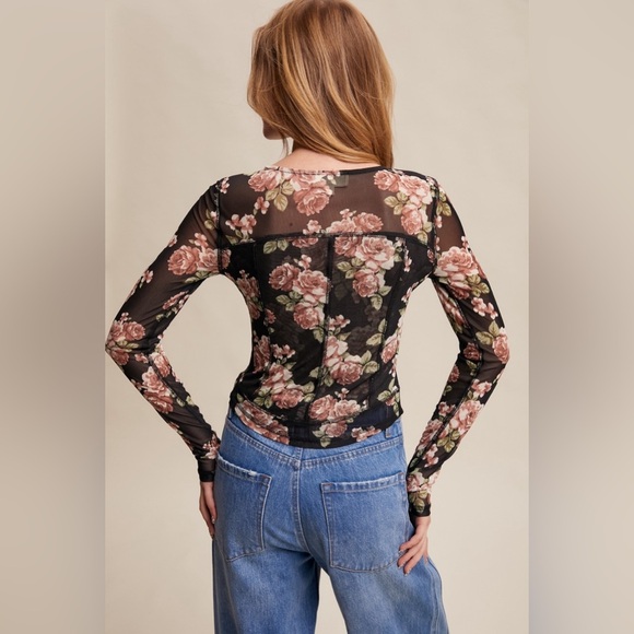 NWT Listicle Mesh Floral Long Sleeve Blouse Top Shirt - Picture 6 of 11